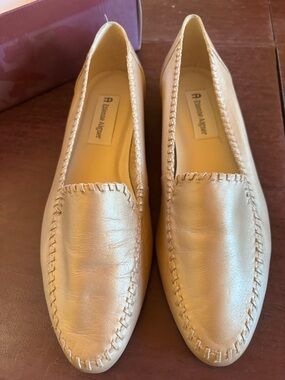 Etienne Aigner preowned Metallic Gold Leather Loafers original box size 9
